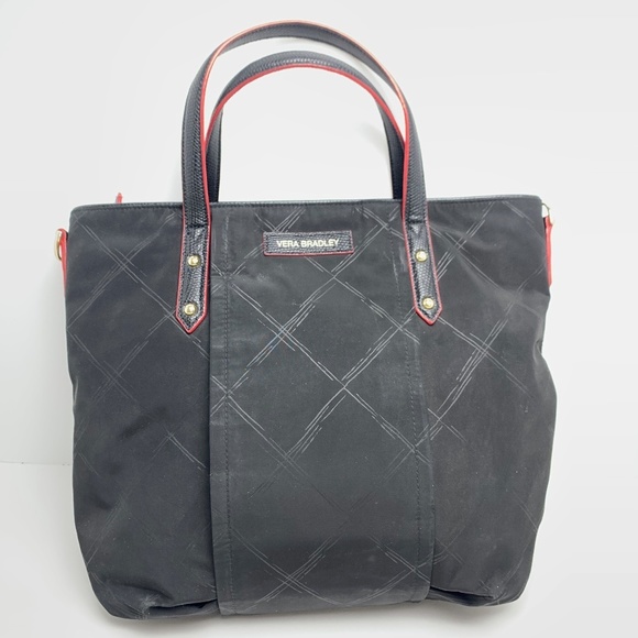 VERA BRADLEY Black Red Trim Handbag Tote Purse Lined Diamond Pattern Large Bag - Picture 1 of 16